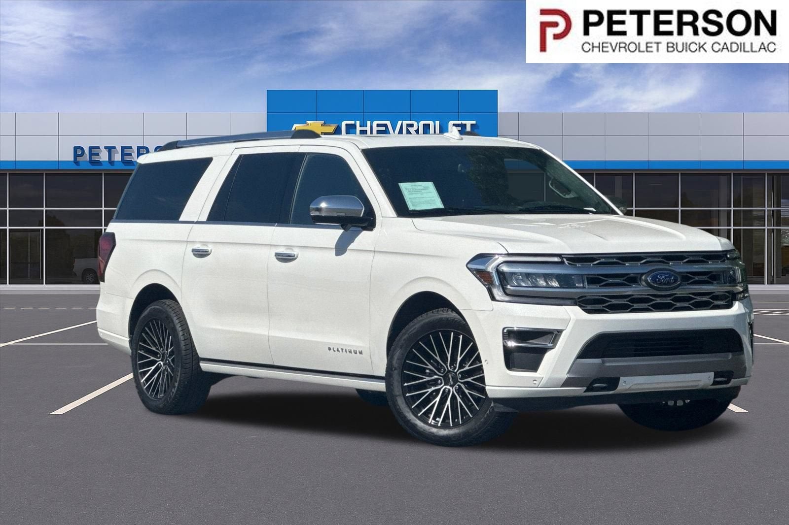 2024 Ford Expedition Max Platinum in White Diamond — front three-quarter view