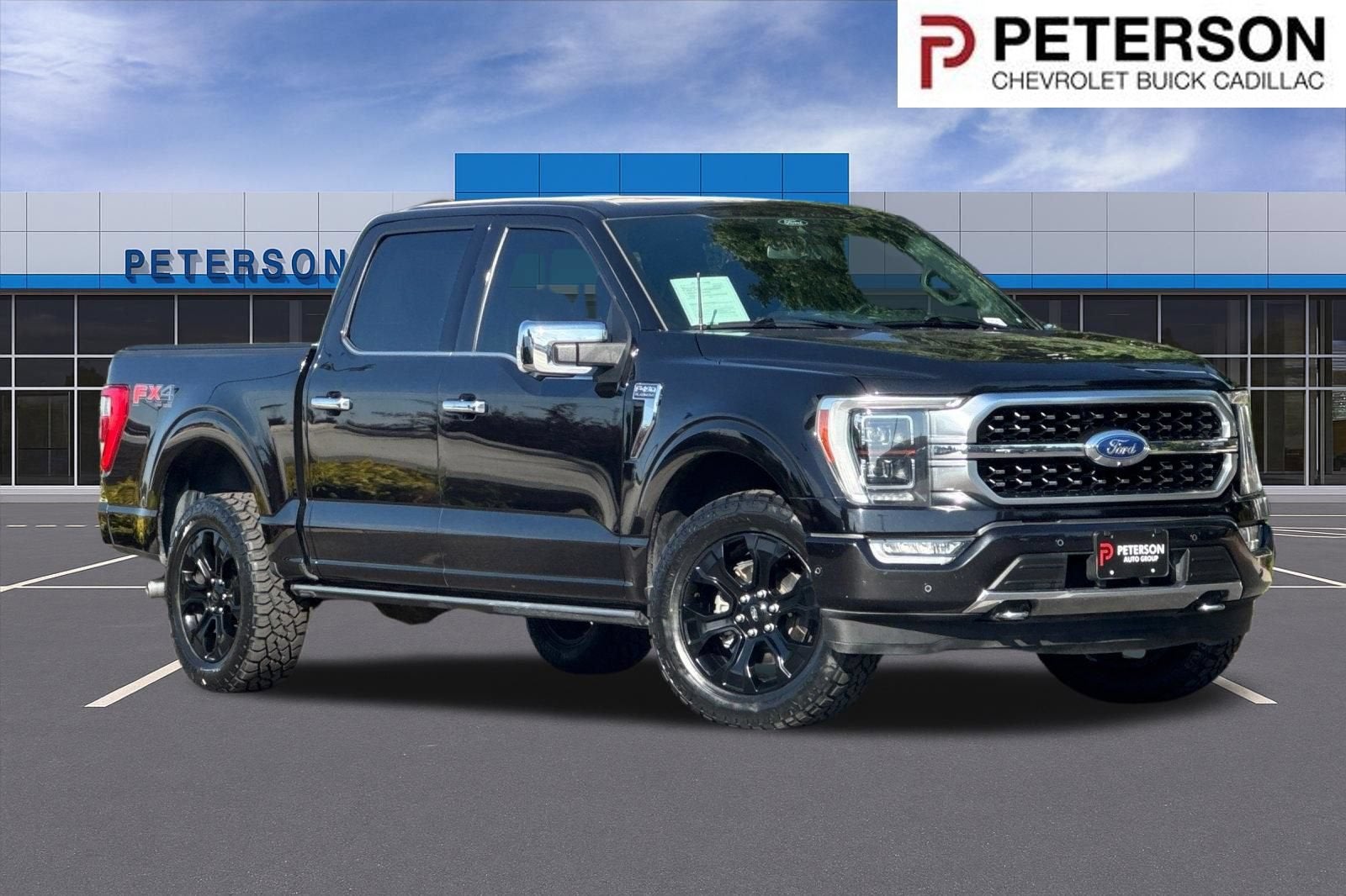 2021 Ford F-150 Platinum in Black — front three-quarter view