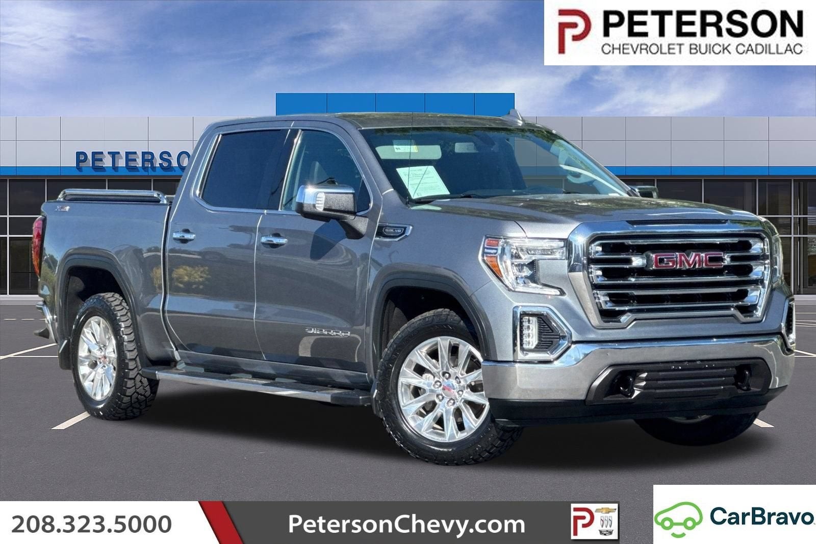 2020 GMC Sierra 1500 SLT in Satin Steel Metallic — front three-quarter view