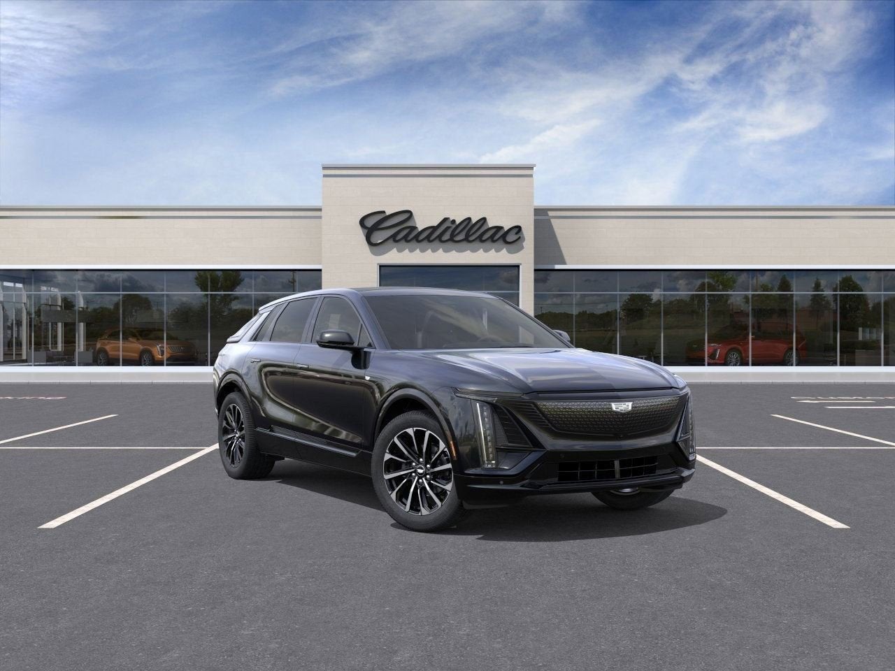 2025 Cadillac LYRIQ Sport 2 in Stellar Black Metallic — front three-quarter view
