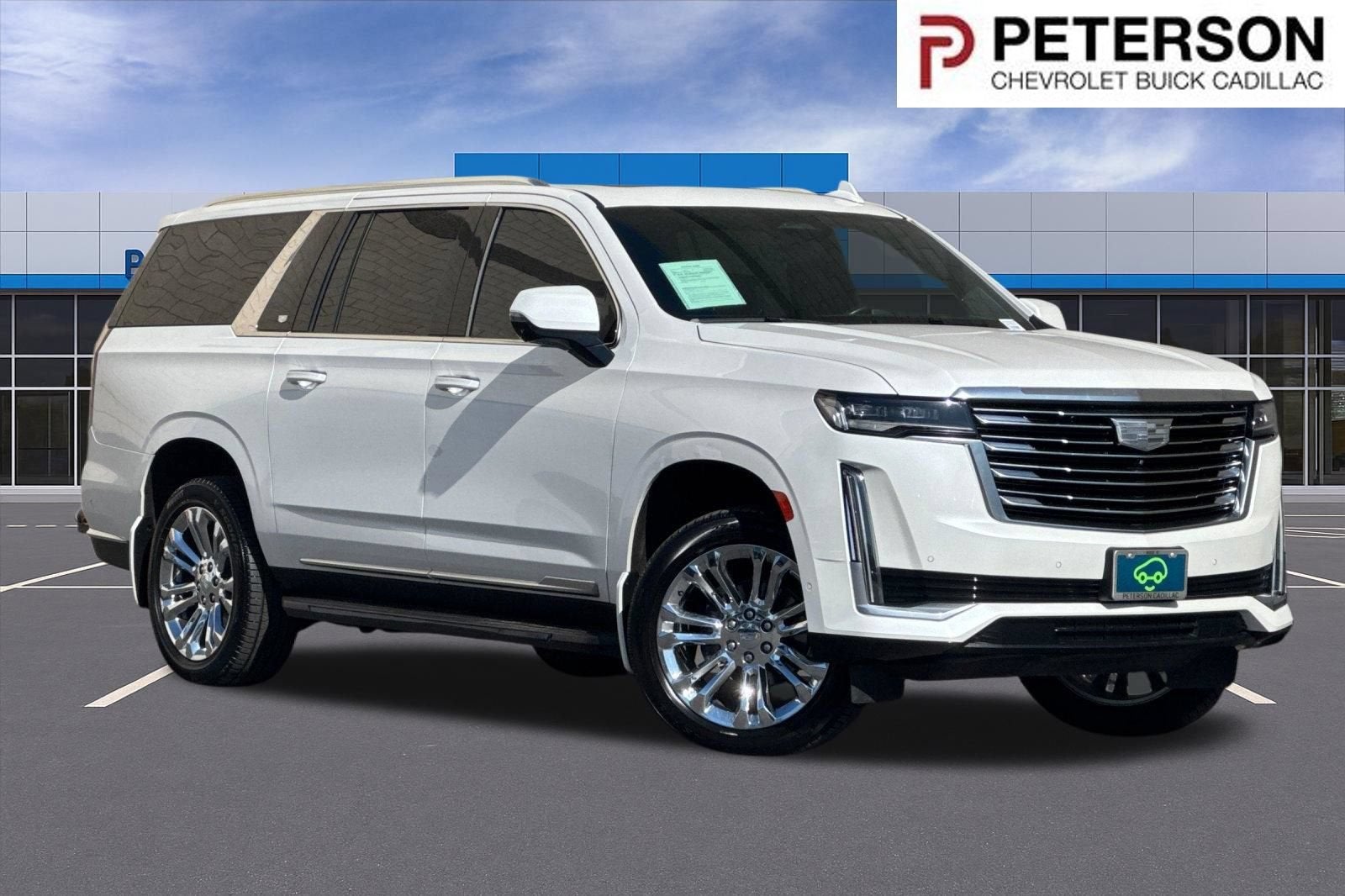 2022 Cadillac Escalade ESV Premium Luxury Platinum in Crystal White Tricoat — front three-quarter view